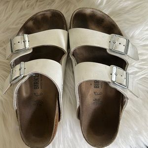 White Birkenstock sandals